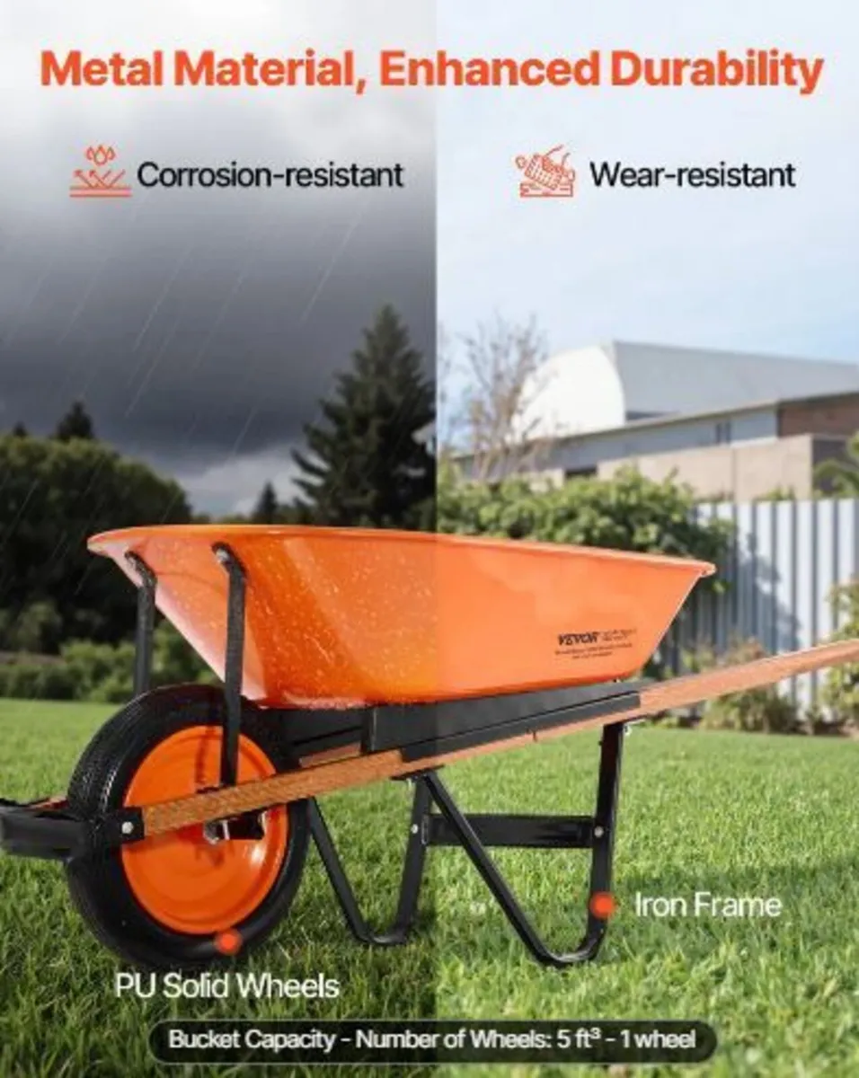 Wheelbarrow Cart, 5 Cu. Ft. Load & 330 lbs - Image 2