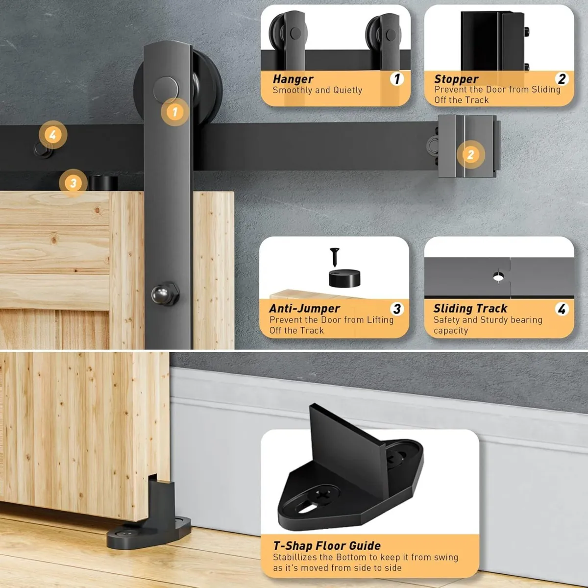 200CM/6.6FT Barn Door Hardware Kit Single Door - Image 3