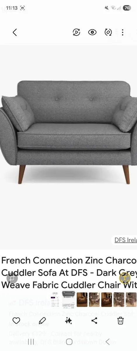 French Connection Zinc Cuddle Sofa Grey - Image 1