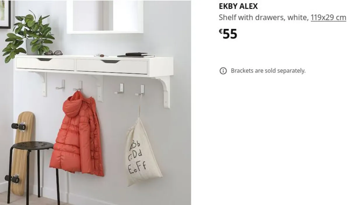 Ikea ALEX EKBY Desk Top Storage Drawers Shelf - Image 2