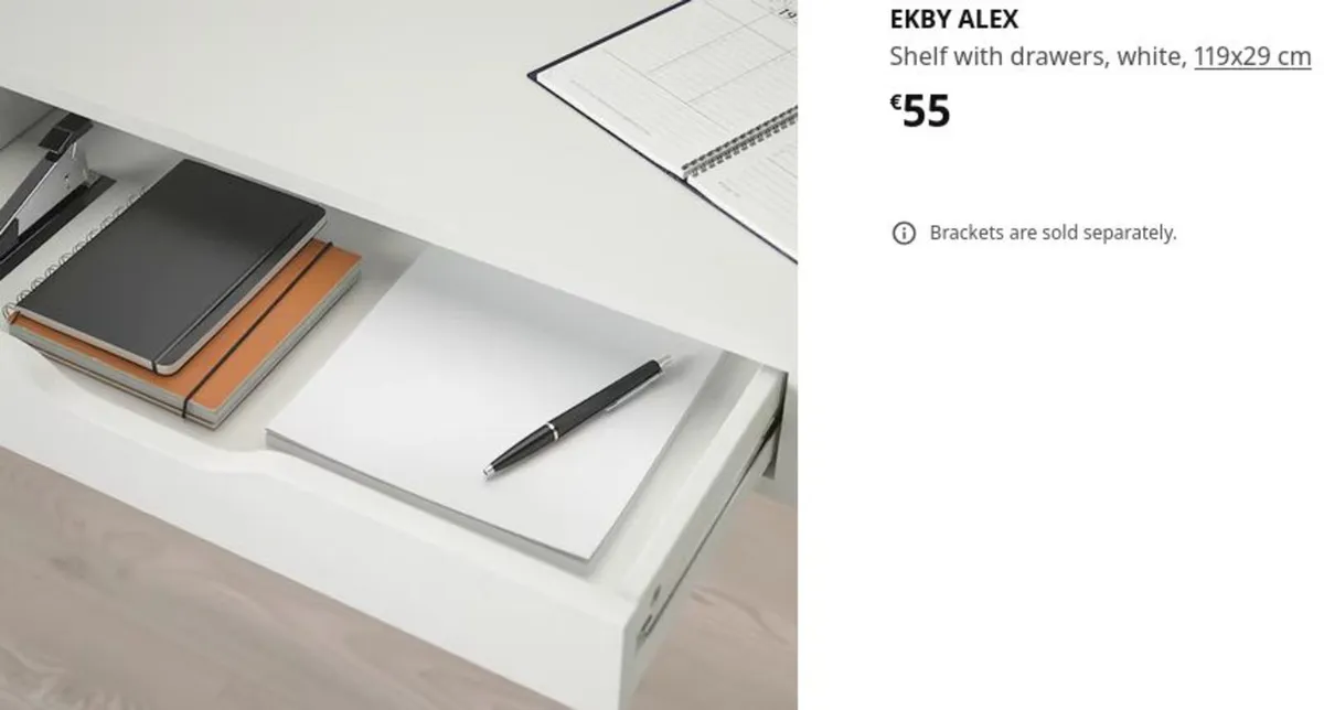 Ikea ALEX EKBY Desk Top Storage Drawers Shelf - Image 3