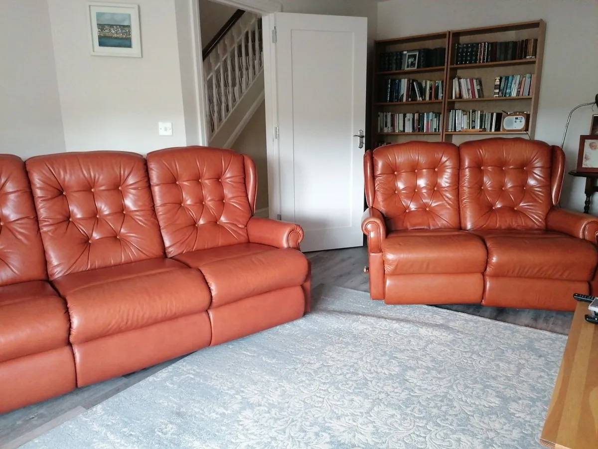 2 seater and matching 3 seater leather suite - Image 1