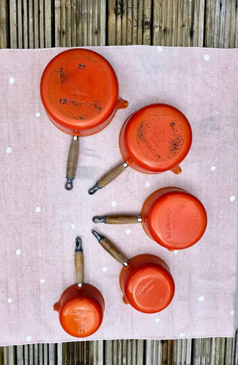 5 Vintage Orange Le Creuset Pots - Delivered - Image 4