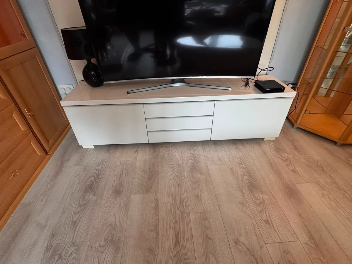 White Gloss TV Unit / Cabinet (long, with drawers) - Image 2