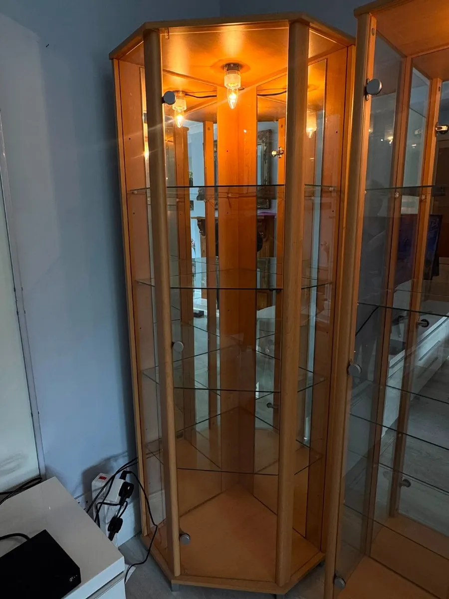 Two Tall Glass Display Cabinets with Lights – Corn - Image 2