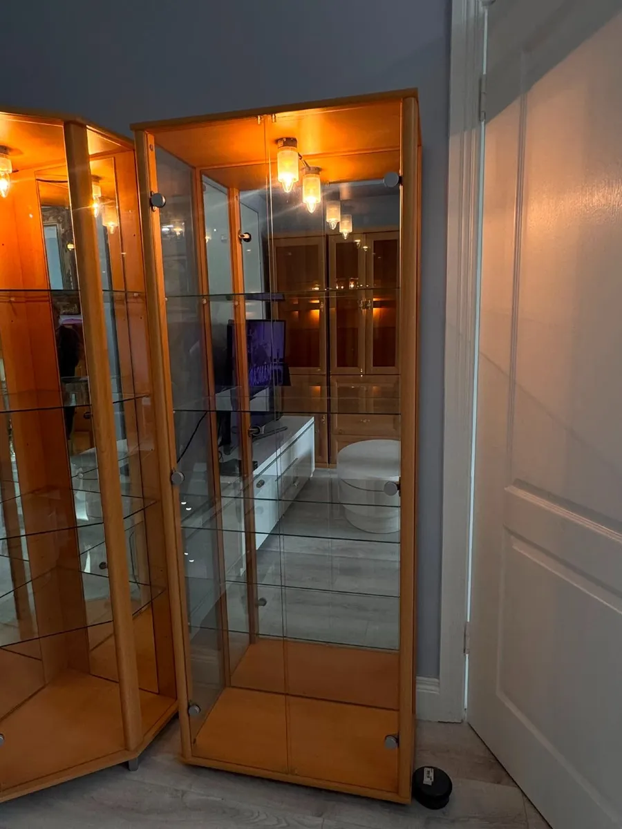 Two Tall Glass Display Cabinets with Lights – Corn - Image 3