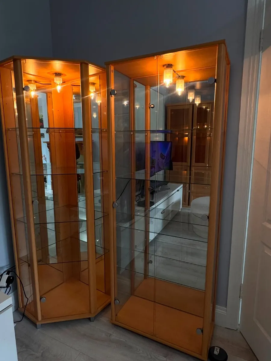 Two Tall Glass Display Cabinets with Lights – Corn - Image 1