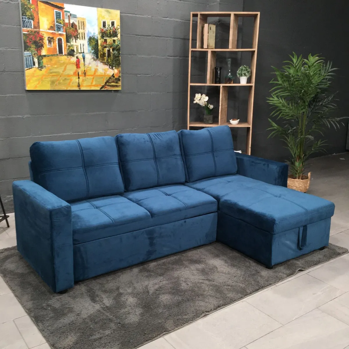 Blue Corner Sofa Bed Storage,215cm - Image 3
