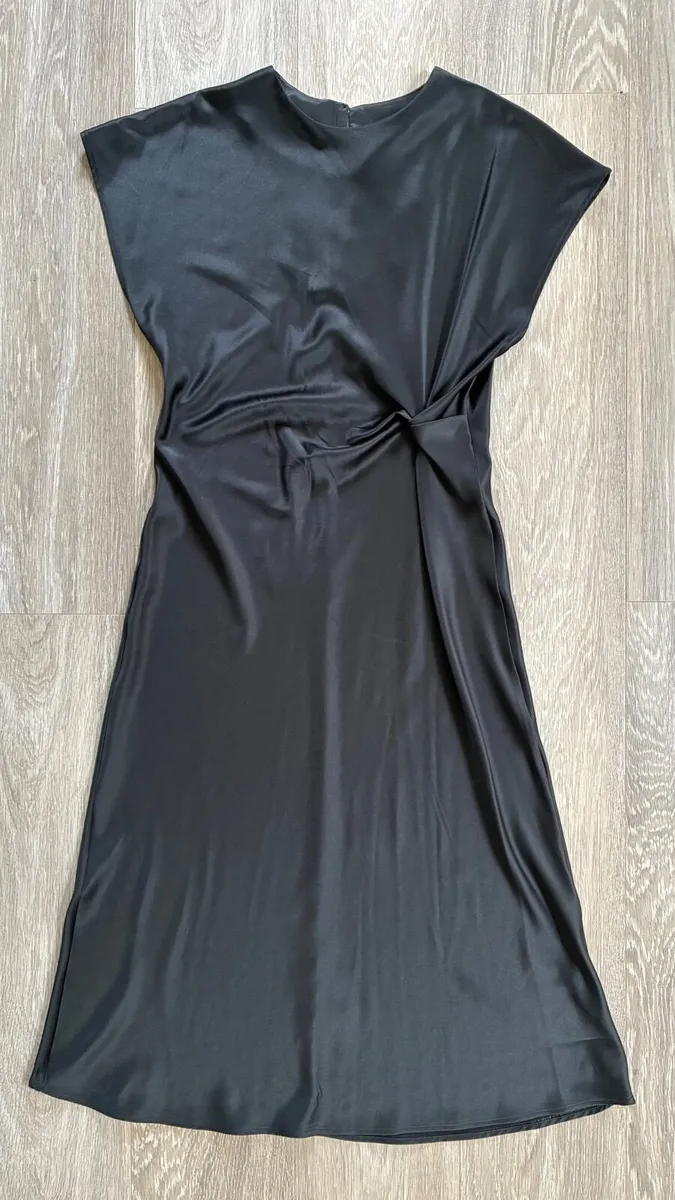 The Edit Satin Black Dress: Size 10 with ruched de - Image 1
