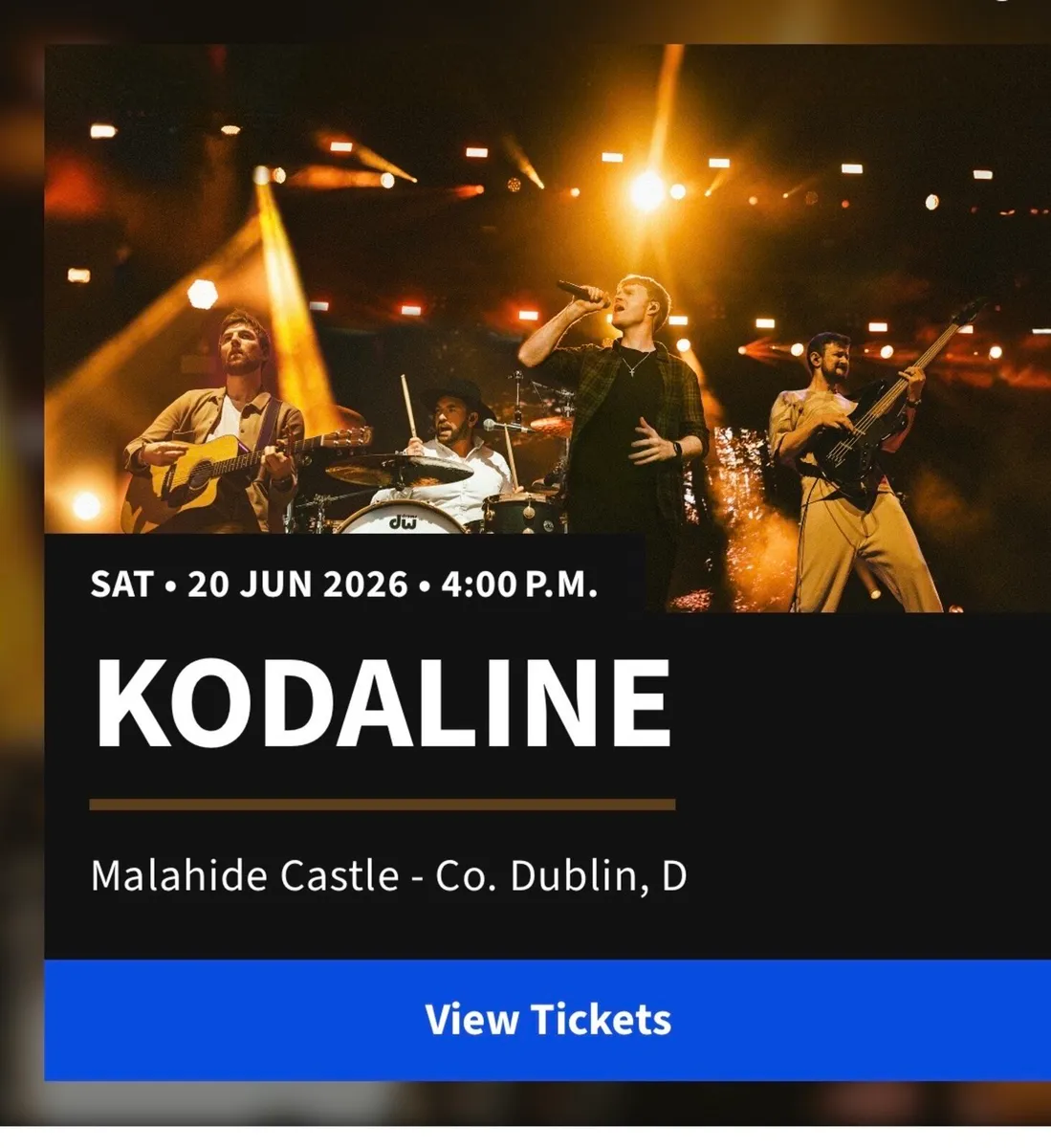 2 Kodaline Tickets for tomorrow