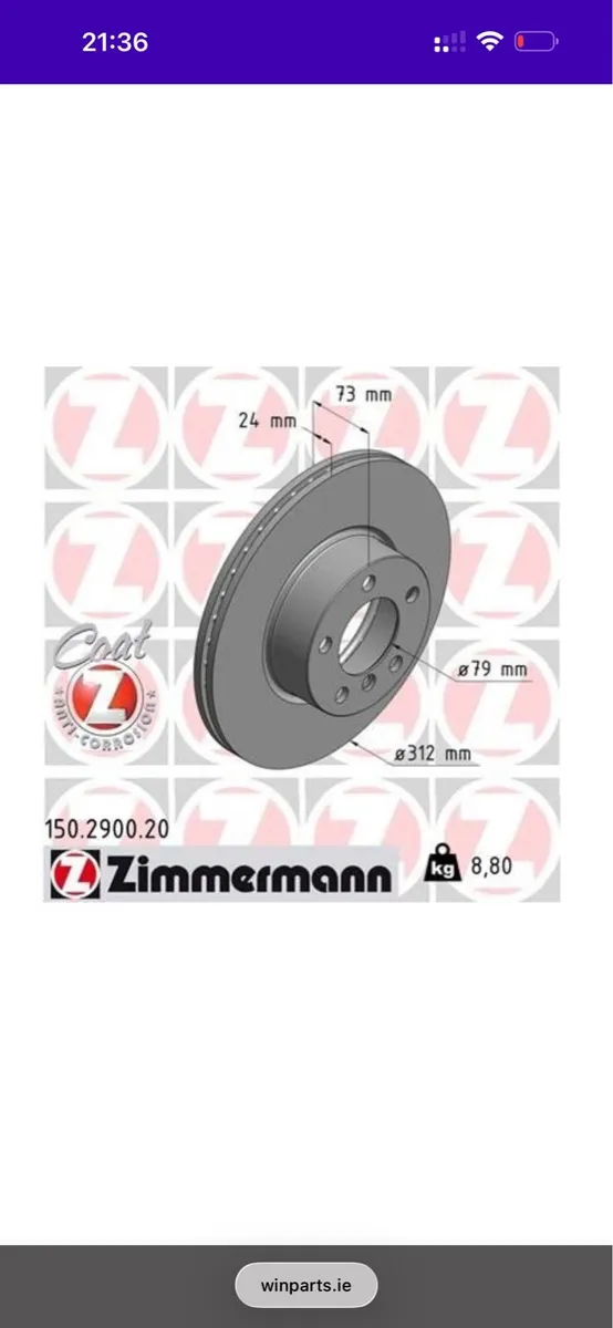 2pcs Braking disks BMW 1,2,3,4 Zimmermann 150.2900 - Image 1
