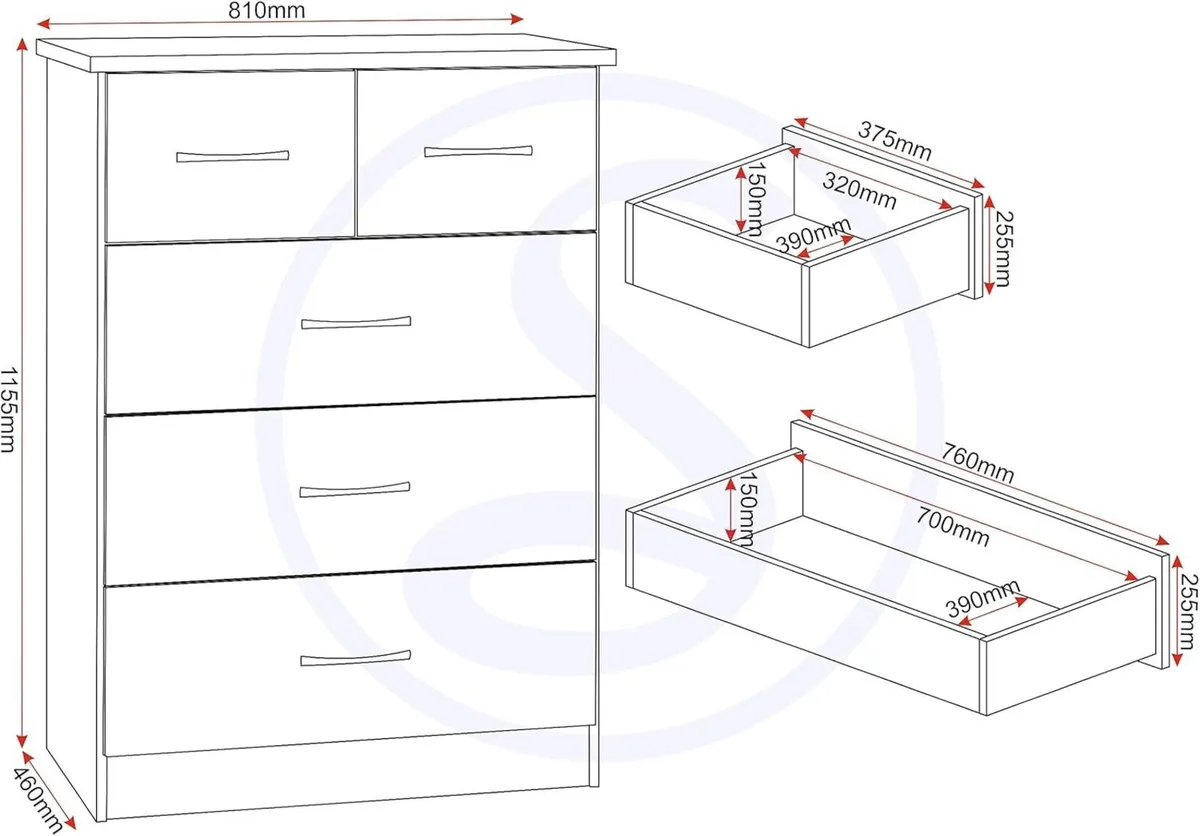3+2 Drawer Chest in 3d Effect - Image 3