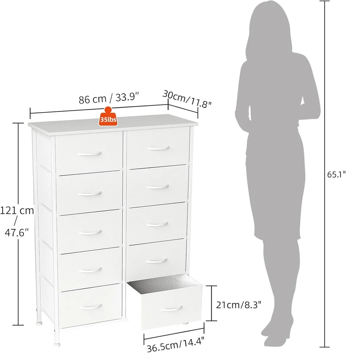 Chest of Drawers for Bedroom 10 Drawer Fabric - Image 2