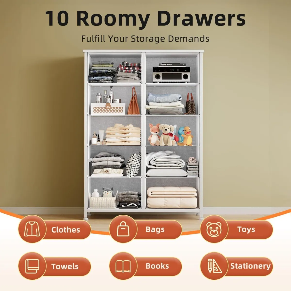 Chest of Drawers for Bedroom 10 Drawer Fabric - Image 3