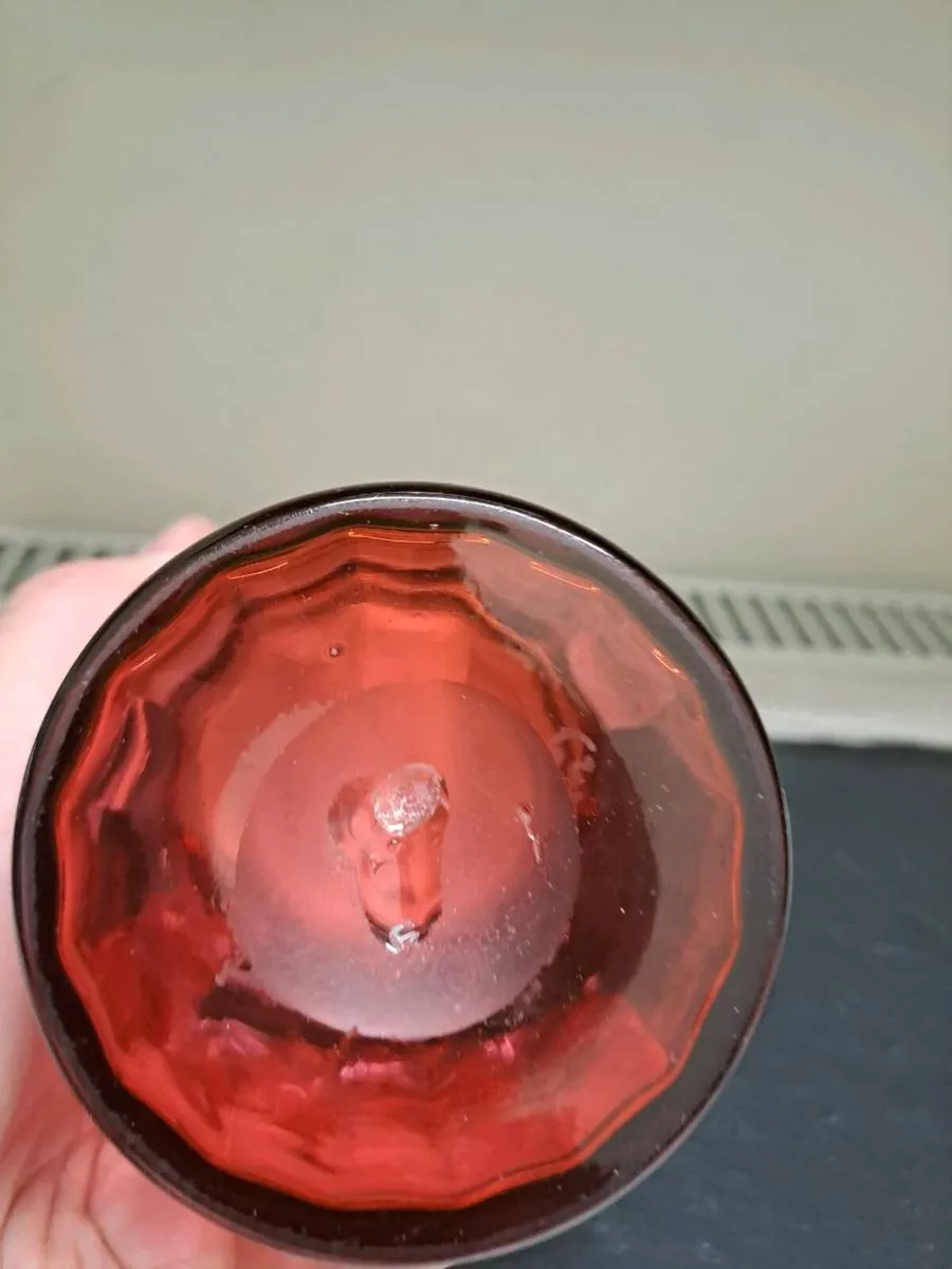Vintage Ruby Red Glass Vanity Jar with Metal Lid - Image 3