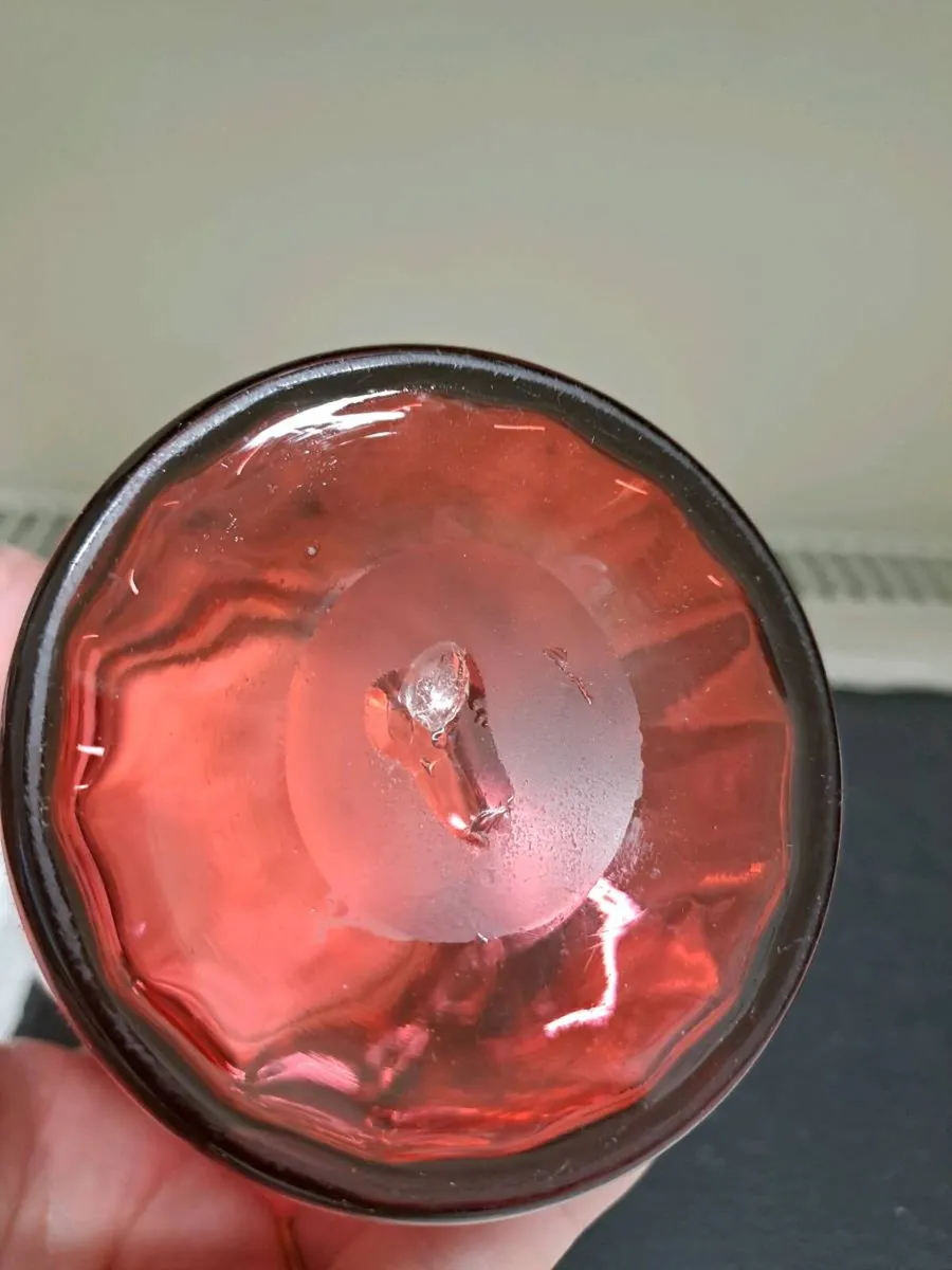 Vintage Ruby Red Glass Vanity Jar with Metal Lid - Image 4