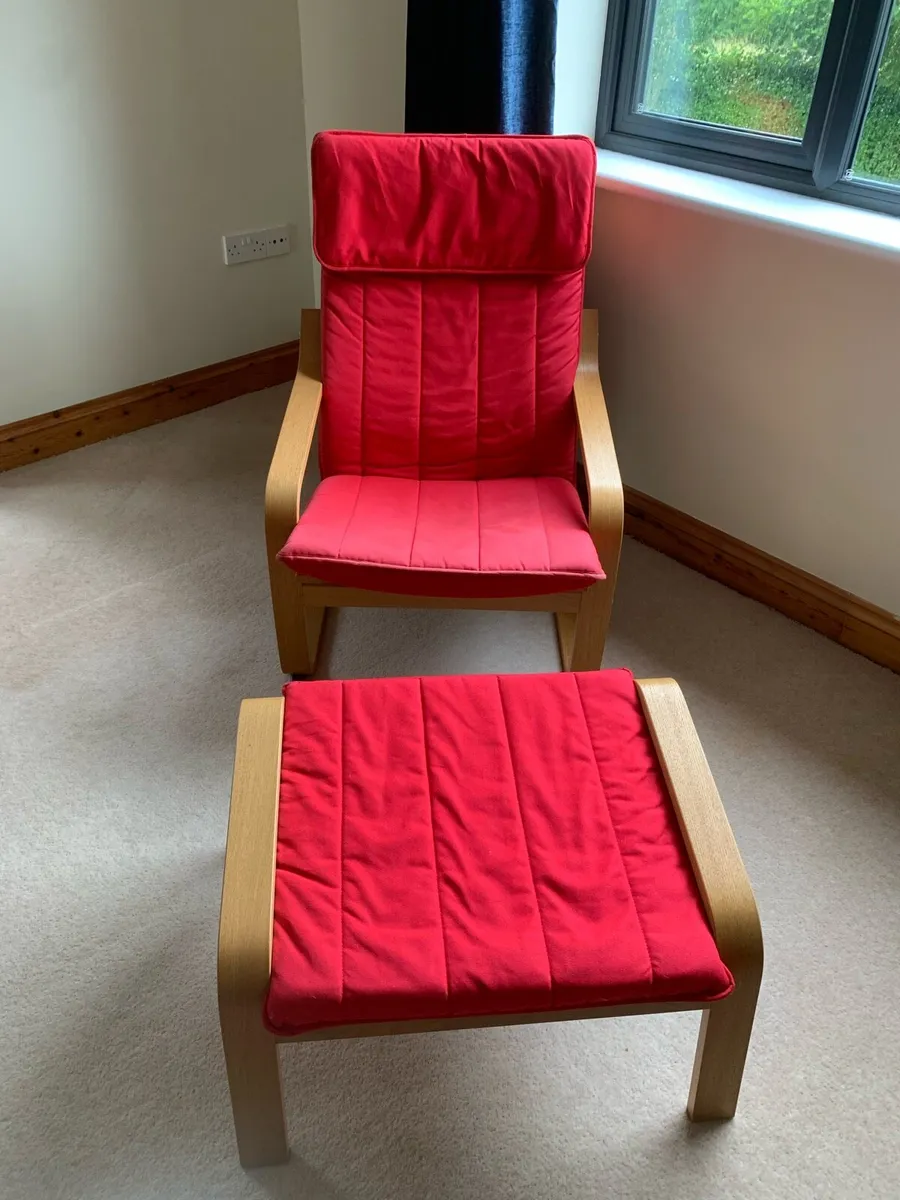 IKEA POÄNG armchair and footstool - Image 1