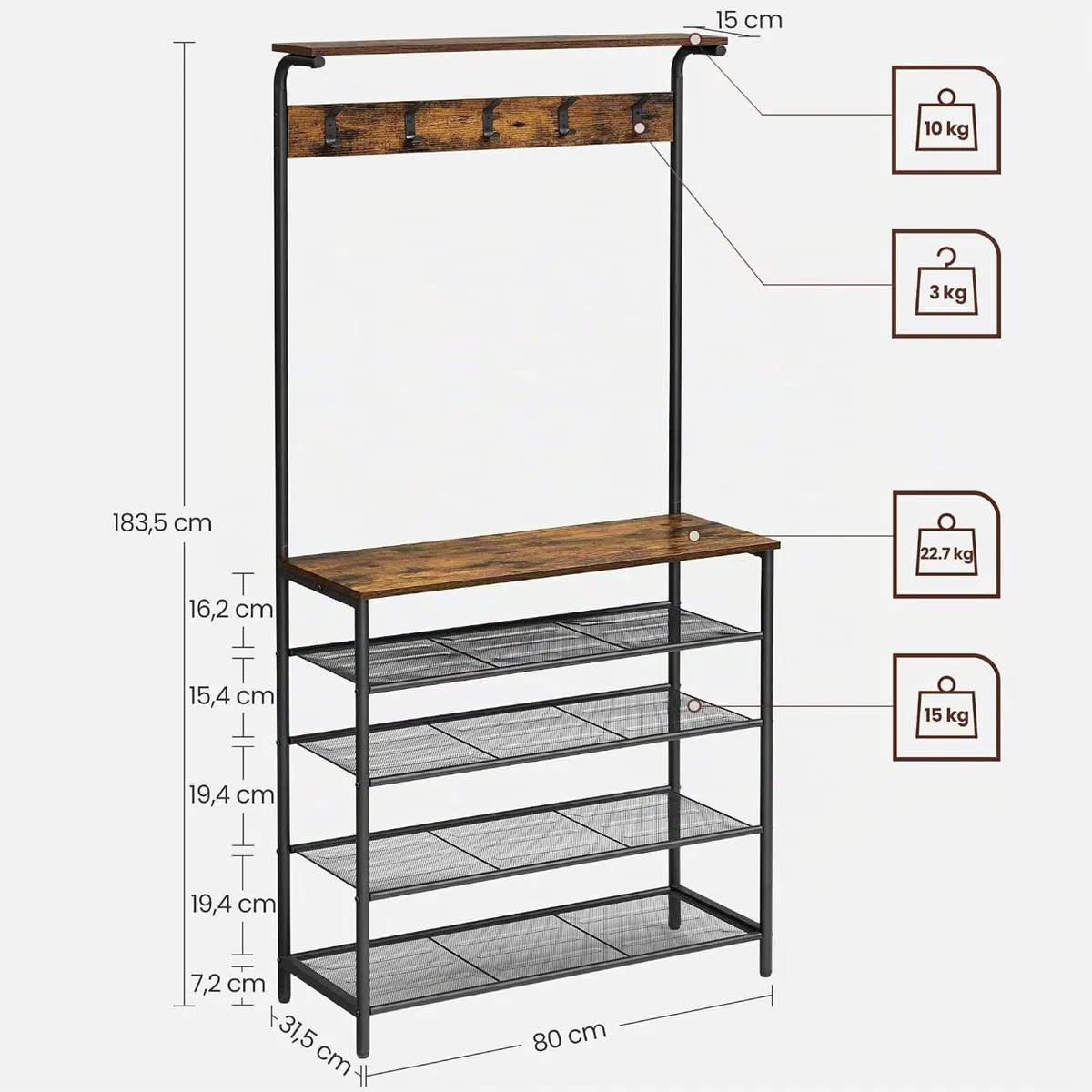 Industrial Coat Rack with Shoe Storage Bench - Image 2