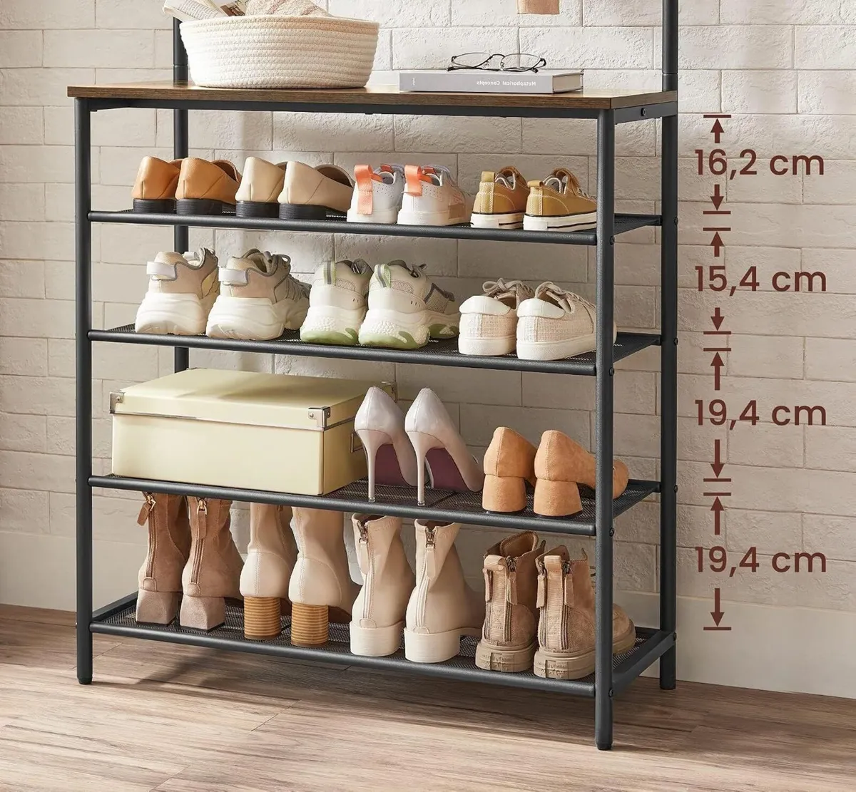 Industrial Coat Rack with Shoe Storage Bench - Image 4