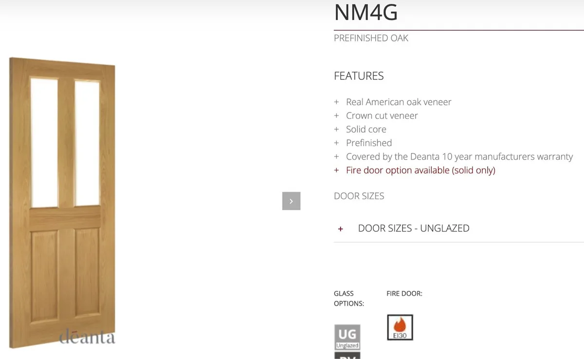 Deanna NM4G Oak 4-panel unglazed NEW door - Image 2