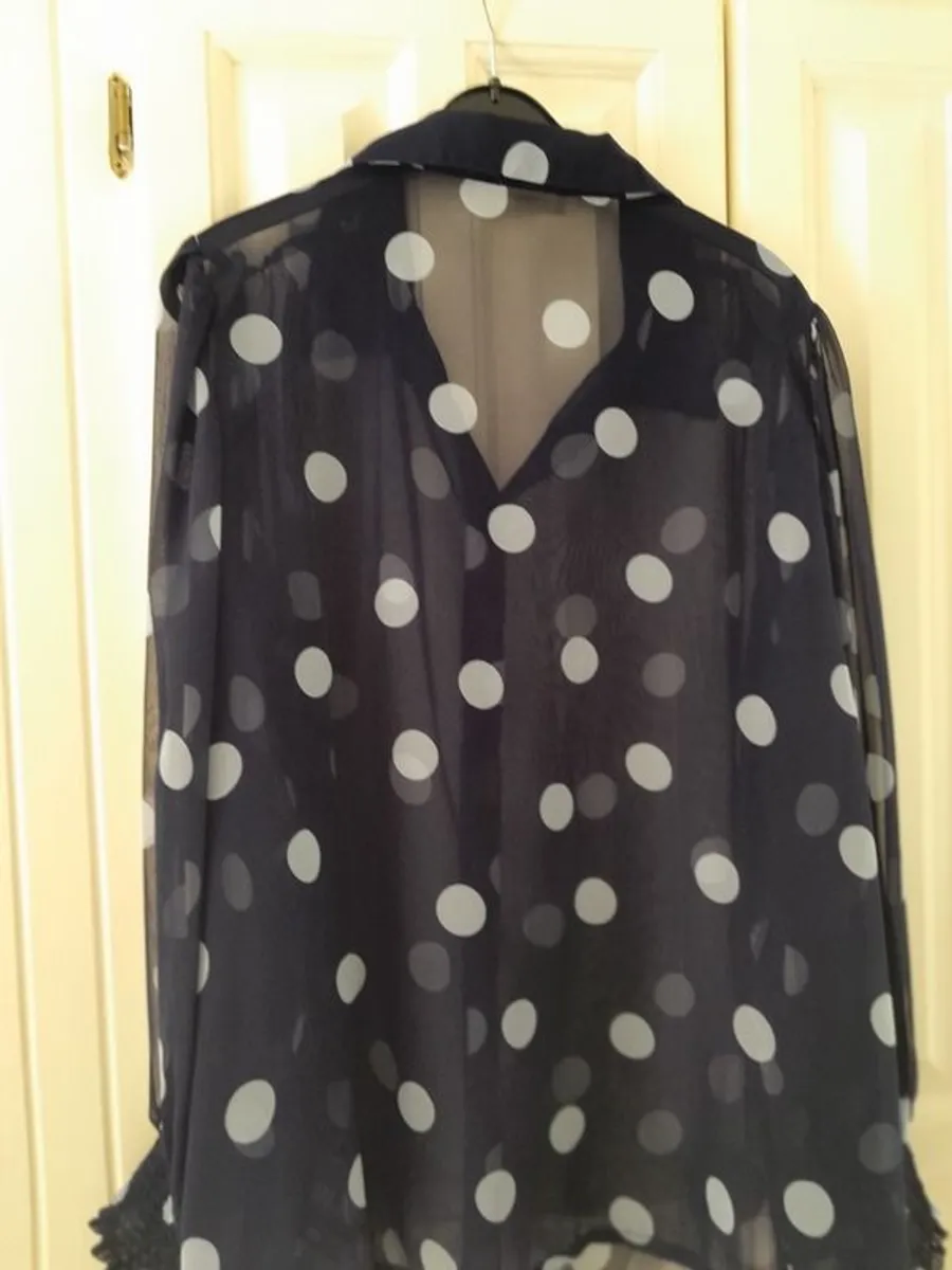 Reduction Sheer Navy Shirt With Blue Polka dots New - Image 2