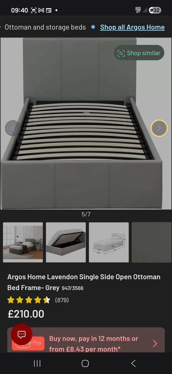 Single Grey Ottoman Bed with storage - Image 3