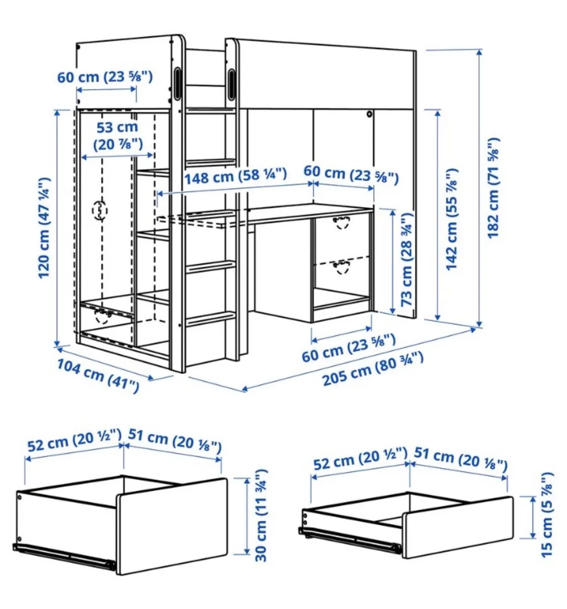 IKEA Småstad Loft Bed with Table and Mattress - Image 1