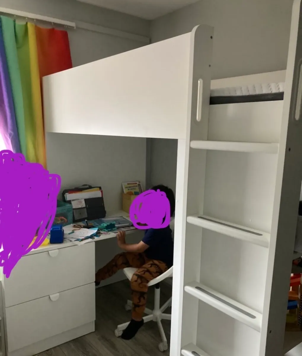 IKEA Småstad Loft Bed with Table and Mattress - Image 2