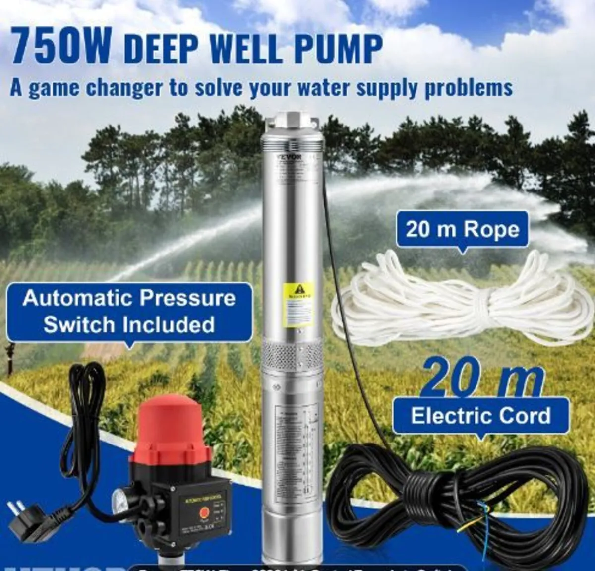 Deep Well Submersible Pump, 750W 230V/50Hz - Image 2