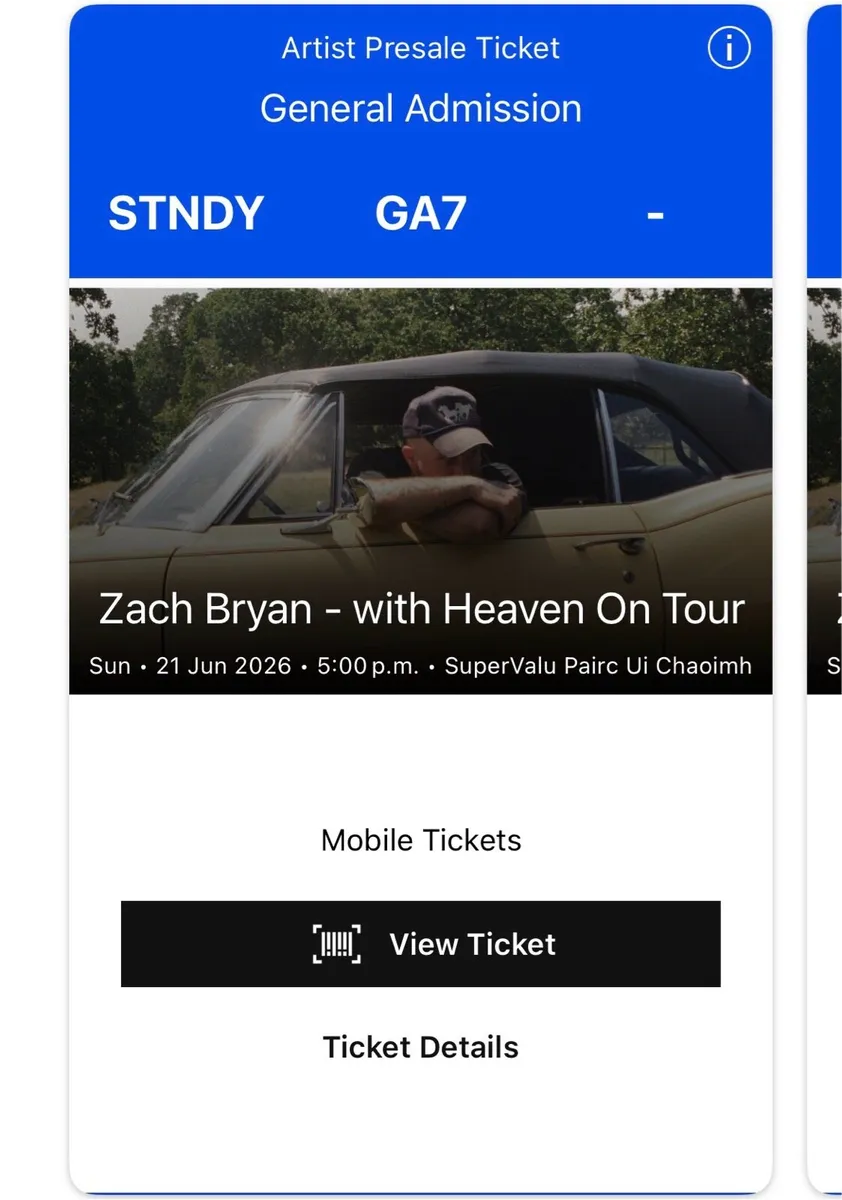 1 x Zach Bryan Ticket for Sunday €100