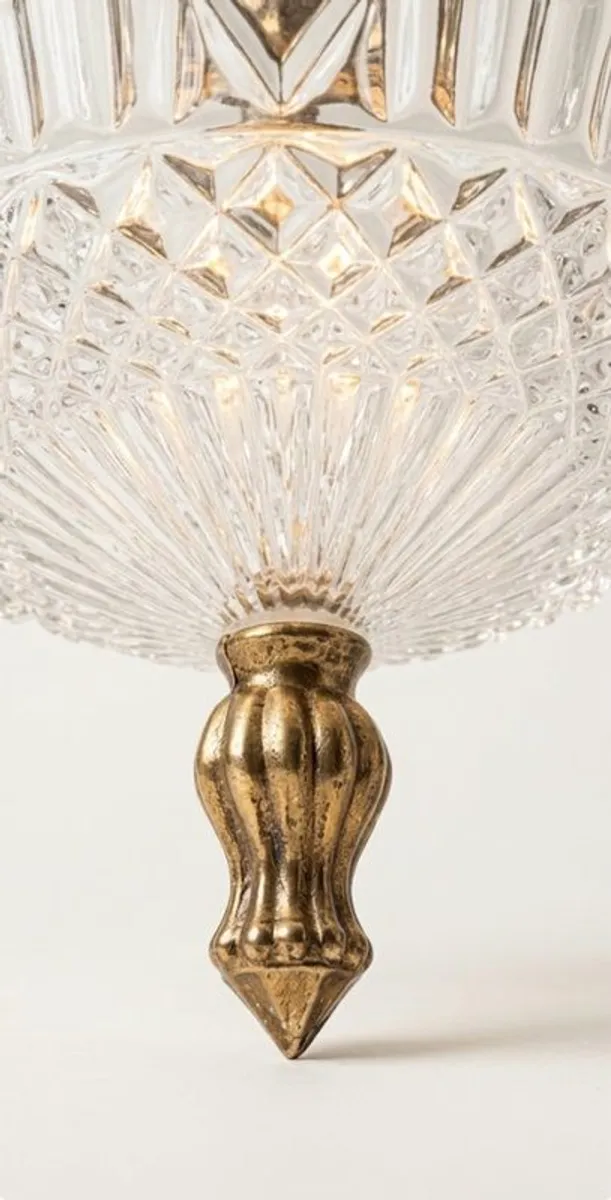 Vintage Textured Glass & Brass Pendant Light - Image 2