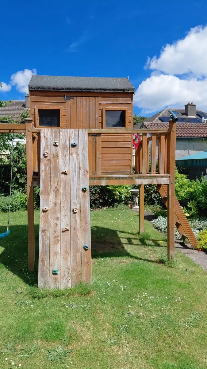 Ultimate wooden playhouse swings and slide - Image 1
