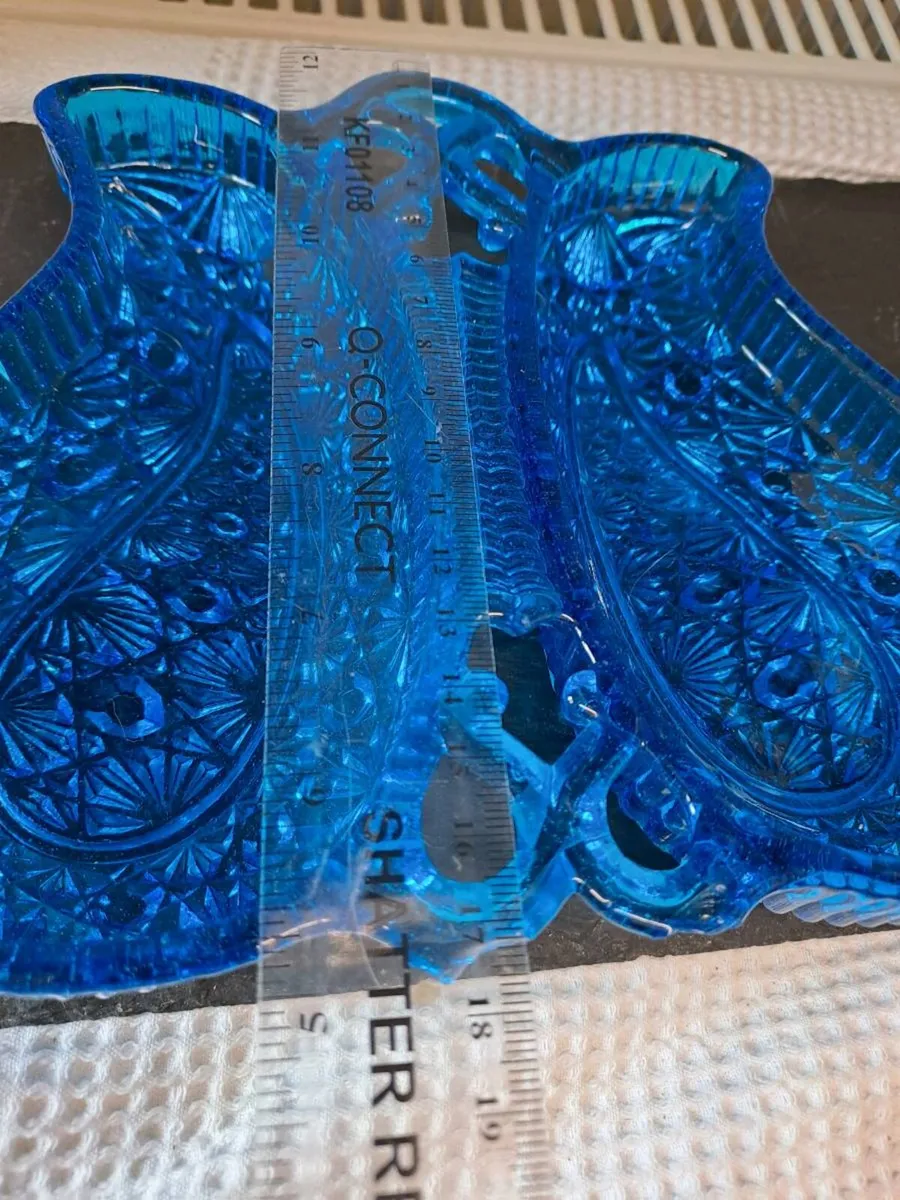 Vintage Cobalt Blue Pressed Glass Twin Serving - Image 3