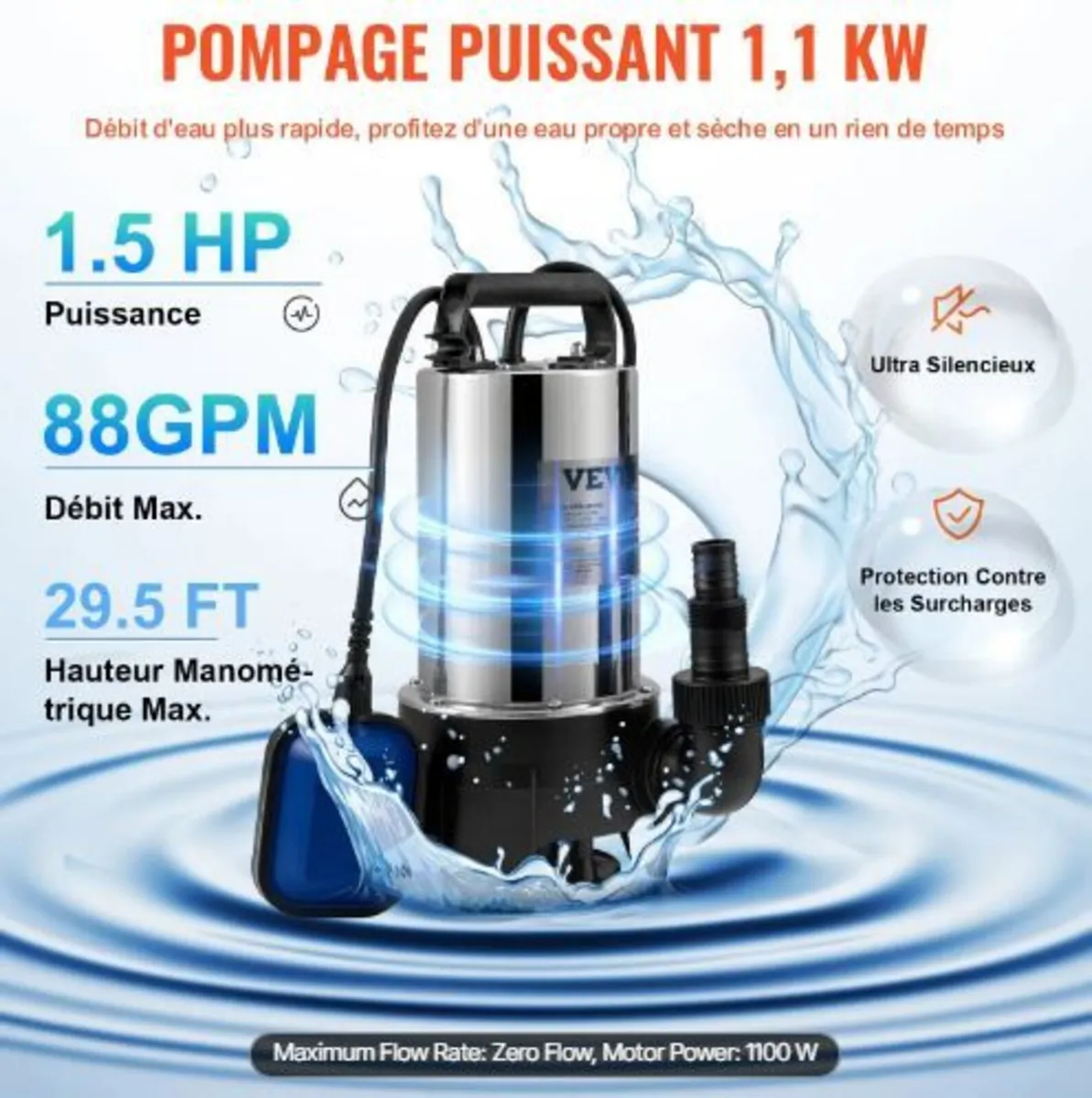 Submersible Water Pump, 1100W - Image 2