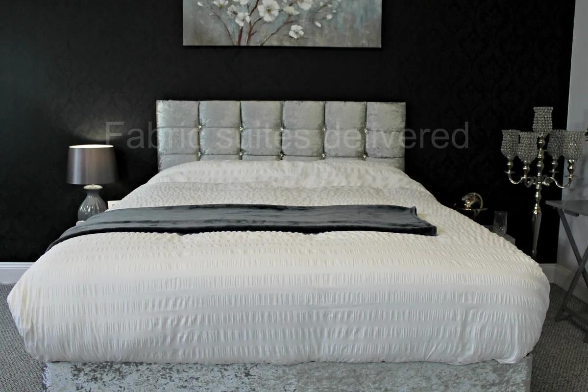 Clearance divan beds - King crushed velvet silver - Image 3
