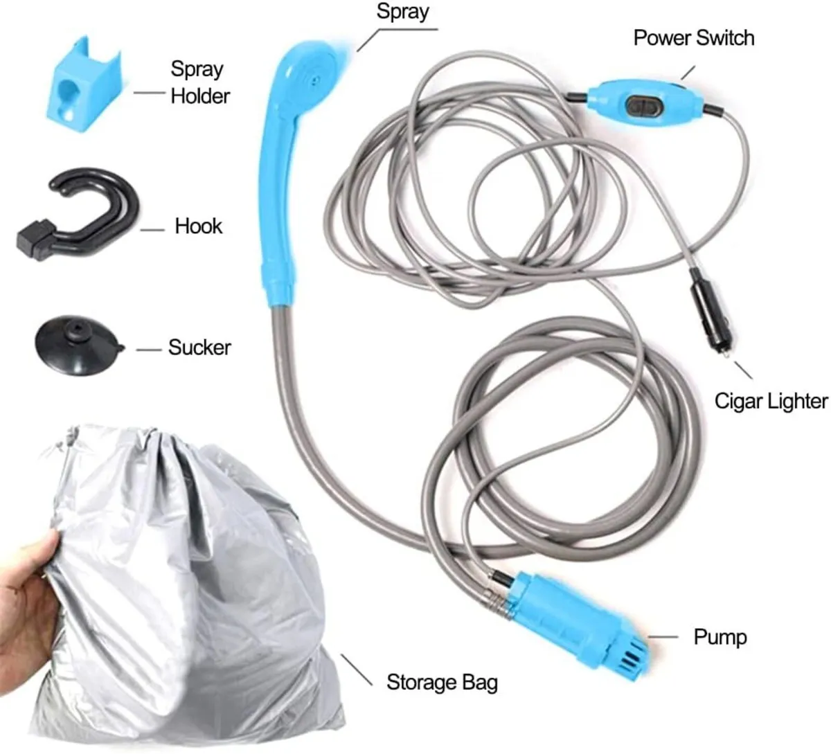 Outdoor Handheld Camping Shower,12V with Bucket - Image 2