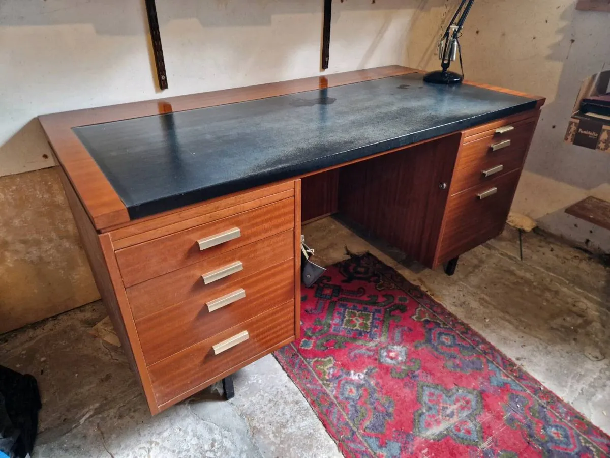 Retro executive desk – Teak with Black Vinyl - Image 1