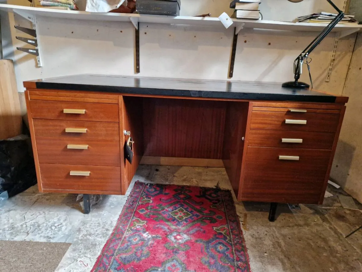 Retro executive desk – Teak with Black Vinyl - Image 2