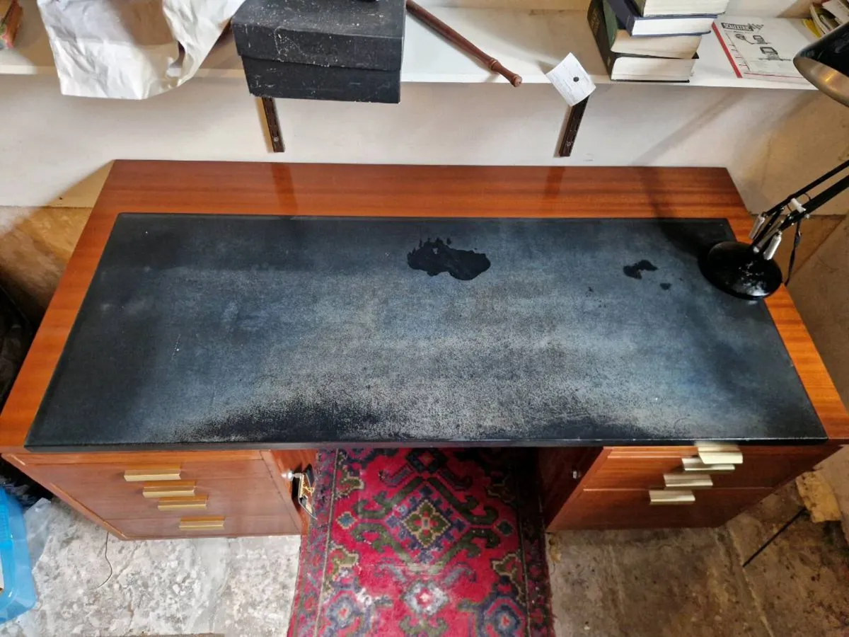 Retro executive desk – Teak with Black Vinyl - Image 4