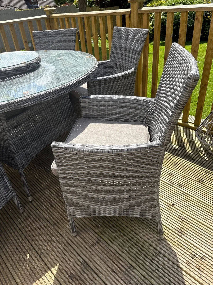 Rattan round dining set, glass top 6 chairs - Image 2