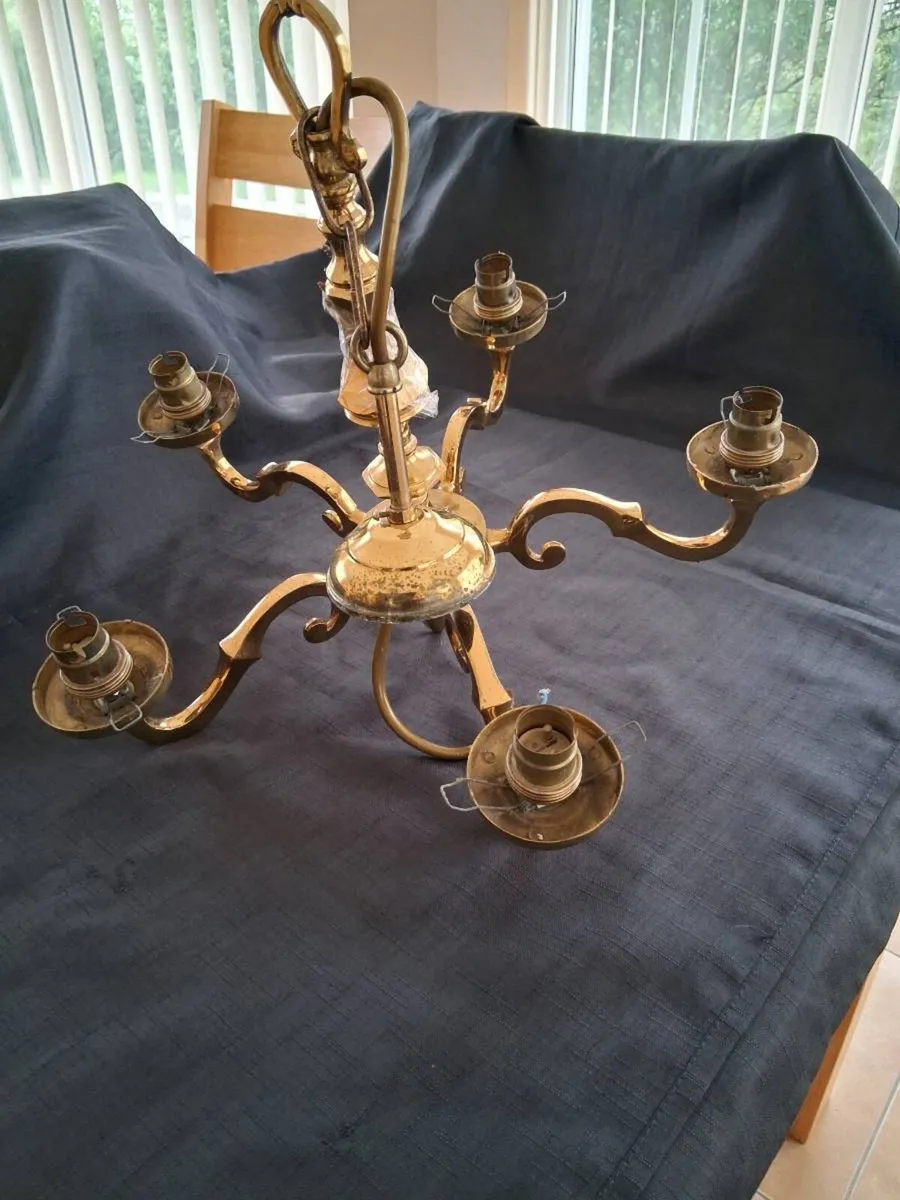5 Arm Brass Chandelier & 2 Wall Lights - Image 1