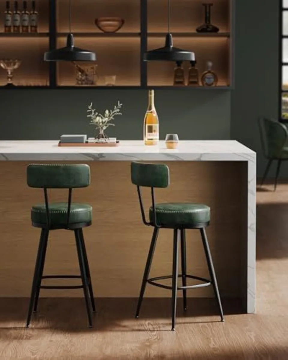Set of 2 Swivel Bar Stools - 360 Rotation - Faux - Image 1