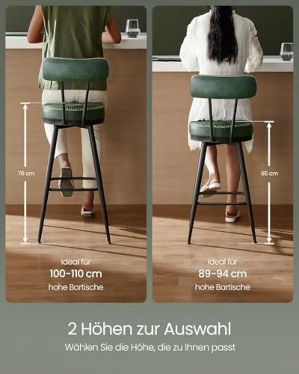 Set of 2 Swivel Bar Stools - 360 Rotation - Faux - Image 2