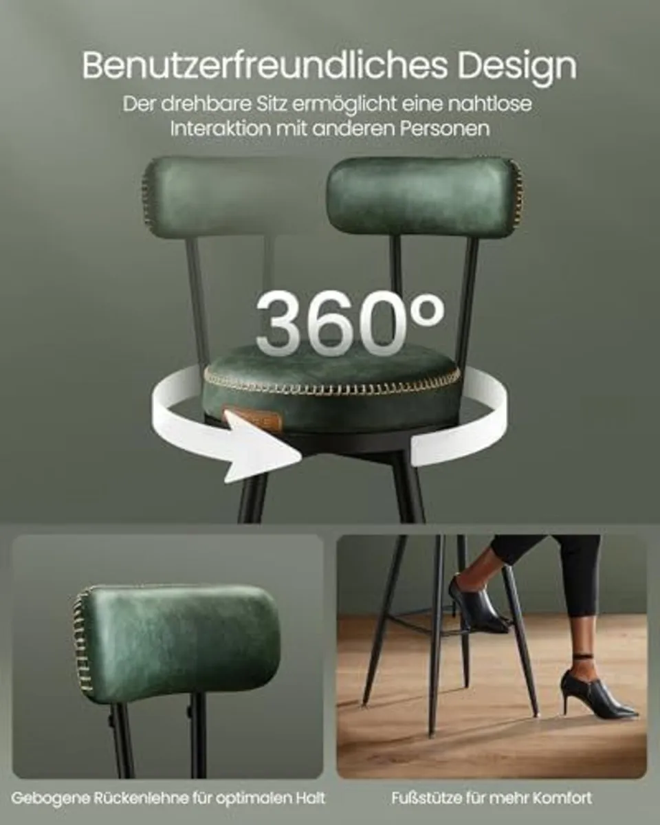 Set of 2 Swivel Bar Stools - 360 Rotation - Faux - Image 4