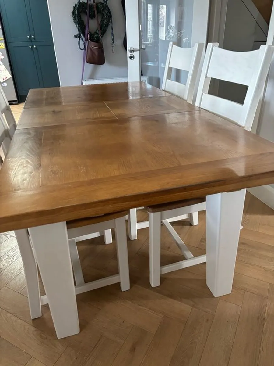 Solid Oak Extendable Dining Table & 4 Chairs - Image 2