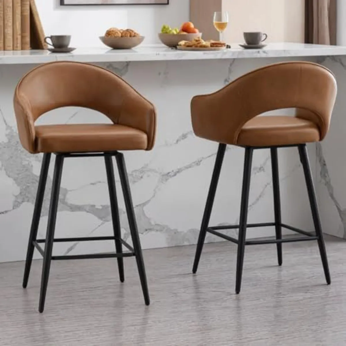 Set of 2 PU Leather Bar Stools Kitchen Padded Bar - Image 1