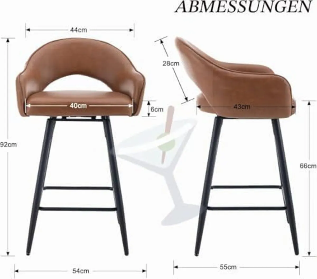 Set of 2 PU Leather Bar Stools Kitchen Padded Bar - Image 2