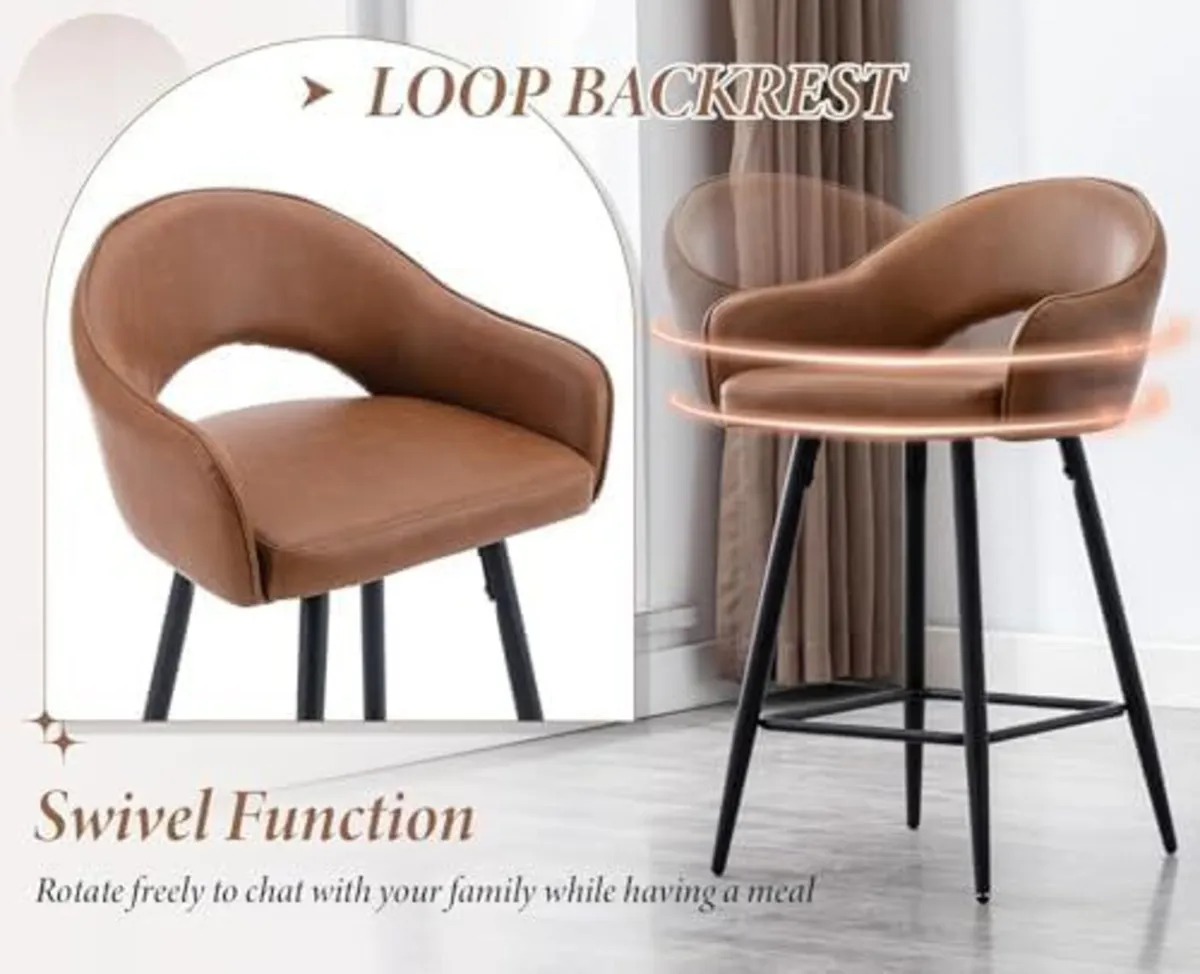 Set of 2 PU Leather Bar Stools Kitchen Padded Bar - Image 4