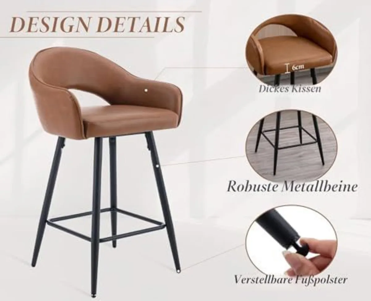 Set of 2 PU Leather Bar Stools Kitchen Padded Bar - Image 3