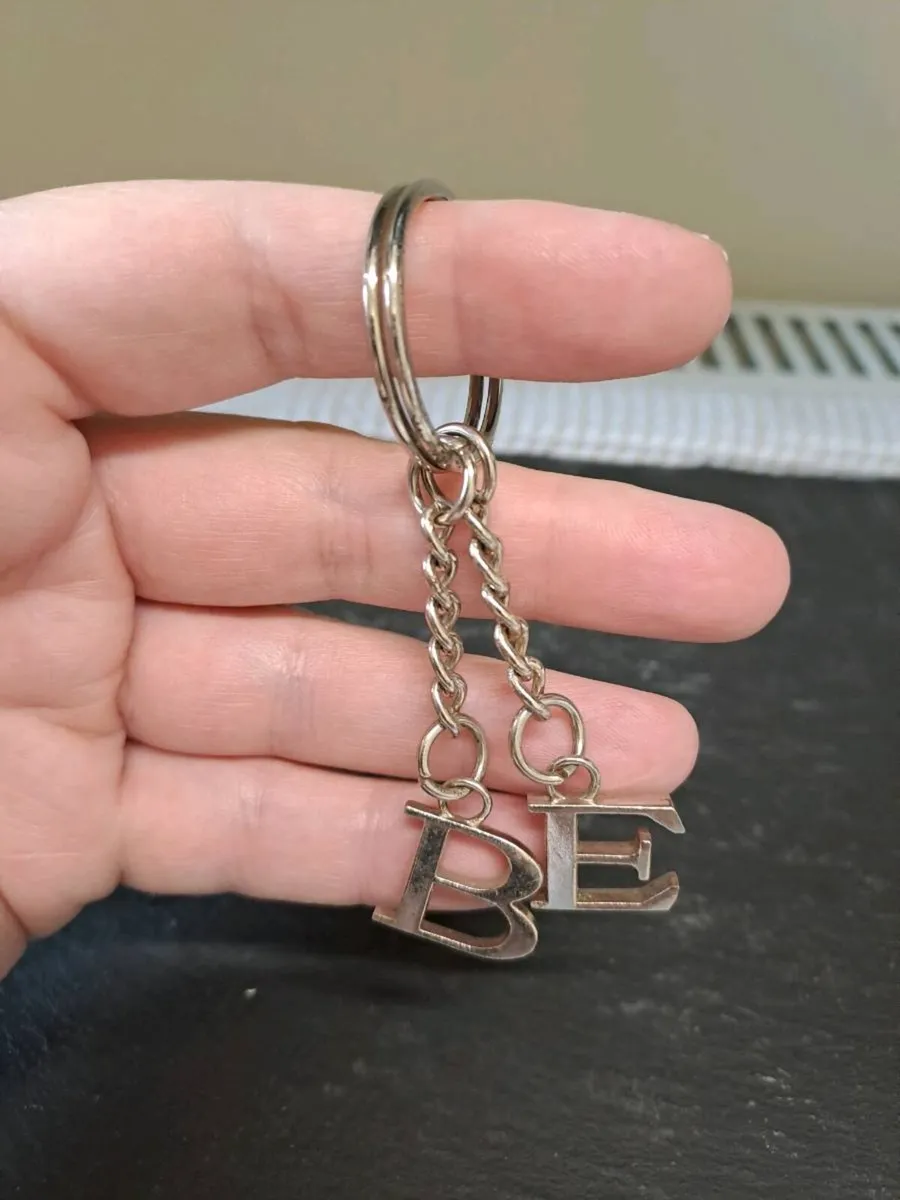 BE Initials Keyring – Silver Tone Metal - Image 1